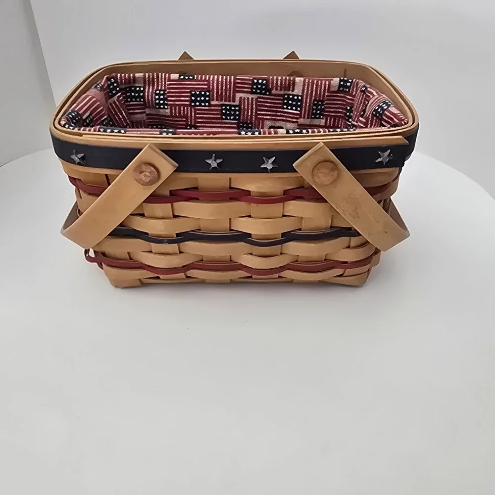 Longaberger 2002 Bee Basket Old Glory Drawstring Liner Family Signatures